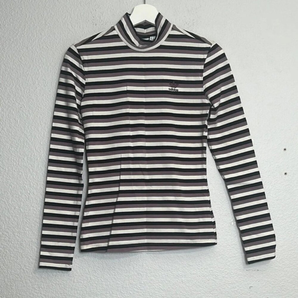 📌5/$25 Adidas Women’s Size Small Striped Long Sleeve Mock Neck Top Cotton Blend